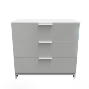 Poole 3 Drawer Chest in Uniform Grey Gloss & White (Ready Assembled)