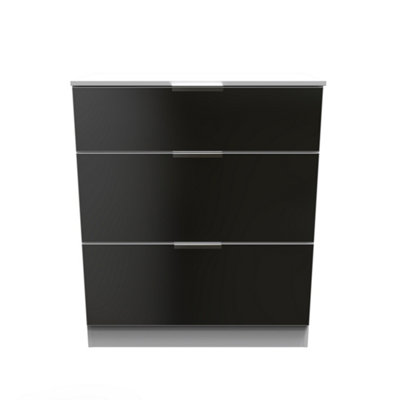 Poole 3 Drawer Deep Chest in Black Gloss & White (Ready Assembled)