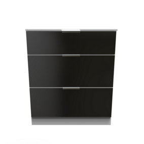 Poole 3 Drawer Deep Chest in Black Gloss & White (Ready Assembled)