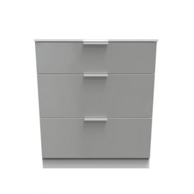 Poole 3 Drawer Deep Chest in Uniform Grey Gloss & White (Ready Assembled)