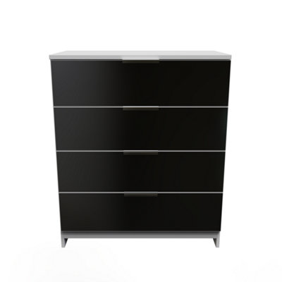 Poole 4 Drawer Chest in Black Gloss & White (Ready Assembled)