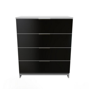 Poole 4 Drawer Chest in Black Gloss & White (Ready Assembled)