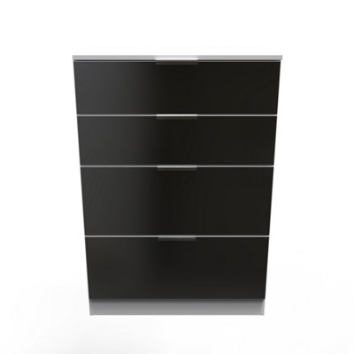 Poole 4 Drawer Deep Chest in Black Gloss & White (Ready Assembled)