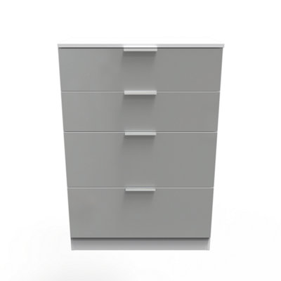 Poole 4 Drawer Deep Chest in Uniform Grey Gloss & White (Ready Assembled)