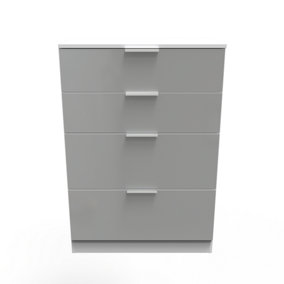 Poole 4 Drawer Deep Chest in Uniform Grey Gloss & White (Ready Assembled)