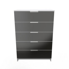 Poole 5 Drawer Chest in Black Gloss & White (Ready Assembled)