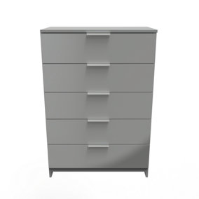 Poole 5 Drawer Chest in Uniform Grey Gloss & Dusk Grey (Ready Assembled)