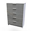 Poole 5 Drawer Chest in Uniform Grey Gloss & White (Ready Assembled)