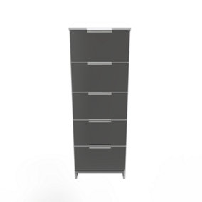 Poole 5 Drawer Tallboy in Black Gloss & White (Ready Assembled)
