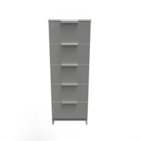 Poole 5 Drawer Tallboy in Uniform Grey Gloss & White (Ready Assembled)
