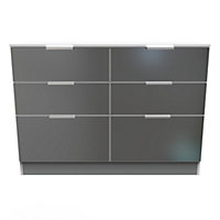 Poole 6 Drawer Wide Chest in Black Gloss & White (Ready Assembled)