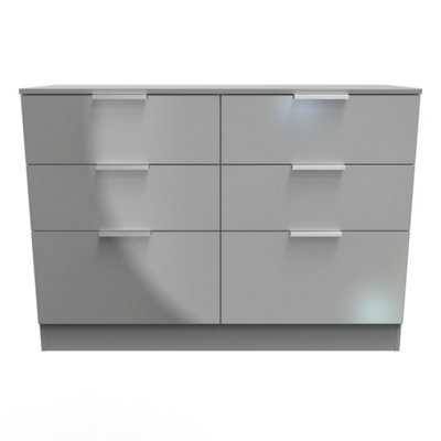 Poole 6 Drawer Wide Chest in Uniform Grey Gloss & Dusk Grey (Ready Assembled)