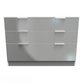 Poole 6 Drawer Wide Chest in Uniform Grey Gloss & White (Ready Assembled)