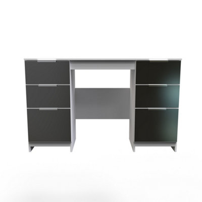 Poole Double Pedestal Desk in Black Gloss & White (Ready Assembled)