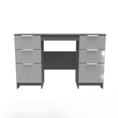 Poole Double Pedestal Desk in Uniform Grey Gloss & Dusk Grey (Ready Assembled)