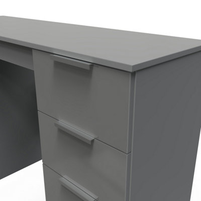 Poole Double Pedestal Desk in Uniform Grey Gloss & Dusk Grey (Ready Assembled)