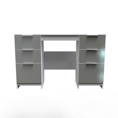 Poole Double Pedestal Desk in Uniform Grey Gloss & White (Ready Assembled)