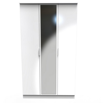 Poole Triple Mirror Wardrobe in White Gloss (Ready Assembled) DIY at B&Q