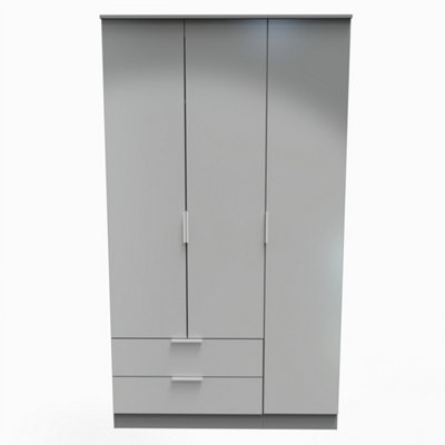 Poole Triple Wardrobe with 2 Drawers in Uniform Grey Gloss & Dusk Grey (Ready Assembled)