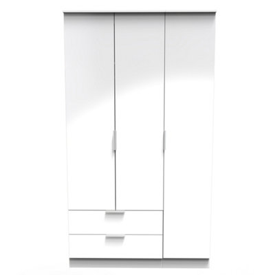 Poole Triple Wardrobe with 2 Drawers in White Gloss (Ready Assembled)