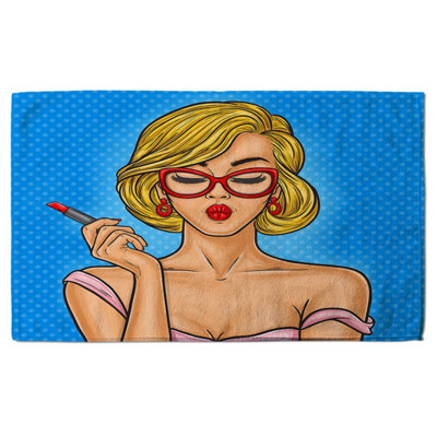 Pop art illustration woman paints her lips (Bath Towel) / Default Title Price Comparisons | Compare The Build