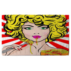 Pop Art Young woman Eating Spaghetti (Bath Towel) / Default Title