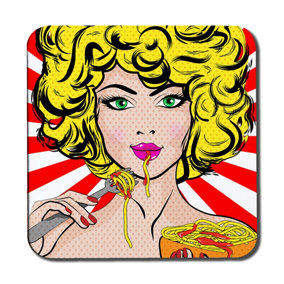 Pop Art Young woman Eating Spaghetti (Coaster) / Default Title
