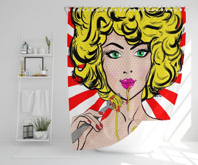 Pop Art Young woman Eating Spaghetti (Shower Curtain) / Default Title Price Comparisons | Compare The Build