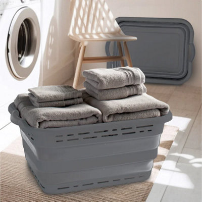 Pop N Load Collapsible Laundry Basket Grey Folding Washing Hamper