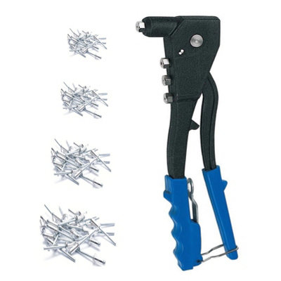Pop Riveter Gun & 60 Rivets, 4 Head Nozzles Sizes for 2.4, 3.2, 4.0 & 4.8mm