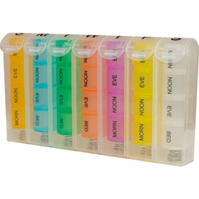 Pop up 7 Day Pill Storage Box - 7 x 4 Compartment Tablet Dispenser - Flip Lids