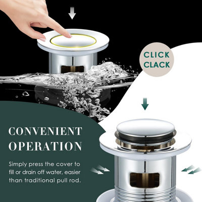 Pop up Basin Waste Slotted Click Clack Plug with Overflow Pop,up ...