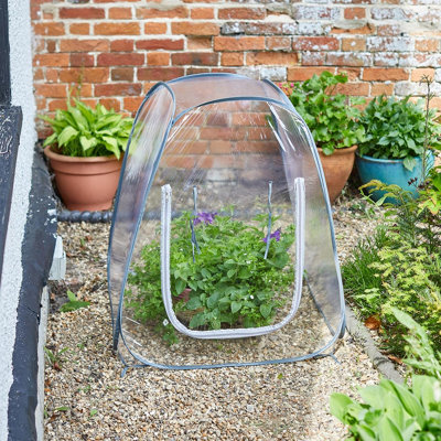 Pop-Up Cloche Plant Pot Cover - Garden Portable Mini Greenhouse Grow House with Zipped Access Panel - Large, H80 x W70 x D70cm