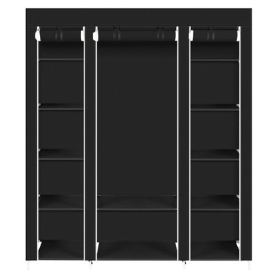 Pop Up Fabric Wardrobe 12 compartment Black DIY at B Q
