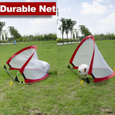 Pop Up Football Net Soccer Goal 121x81cm / 4ft, Set of 2 - Portable Garden Park Target Practice Training Posts with 8 Field Cones