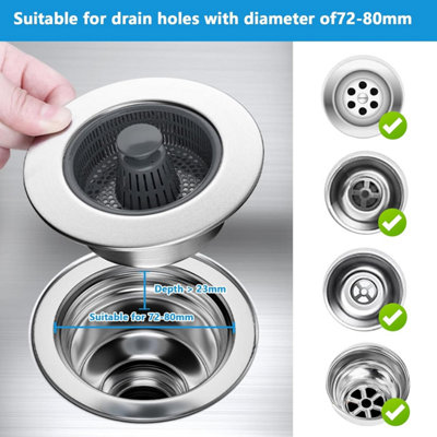 Pop Up Kitchen Sink Plug Replacet, 3 in 1 Strainer Drain Filter ...