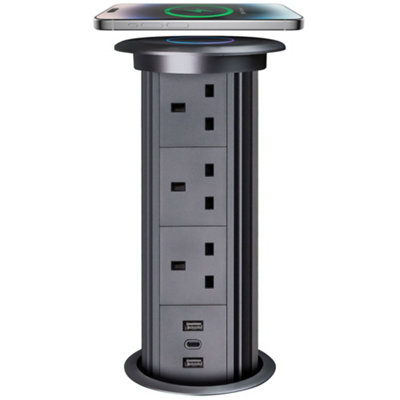 Pop Up Power Socket /w Wireless Charging Pad - 2x USB A - 1 x USB C Ports - 4x UK Plugs - Perfect for Home & Office Price Comparisons | Compare The Build