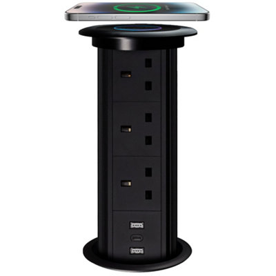 Pop Up Power Socket /w Wireless Charging Pad - 2x USB A - 1 x USB C Ports - 4x UK Plugs - Perfect for Home & Office Price Comparisons | Compare The Build
