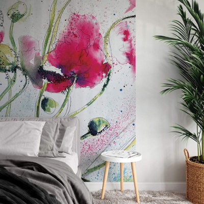 Poppies Watercolour Mural - 192x260cm - 5443-4