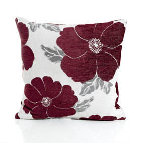 Poppy 22" Luxury Floral designed chenille cushion. Colour Aubergine