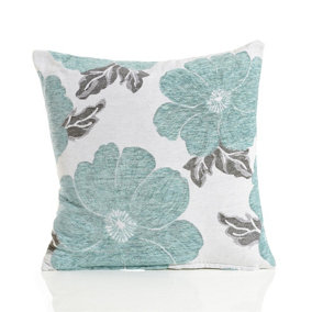 Poppy 22" Luxury Floral designed chenille cushion. Colour Blue