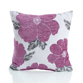 Poppy 22" Luxury Floral designed chenille cushion. Colour Pink