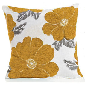 Poppy 22" Luxury Floral designed chenille cushion. Colour Yellow