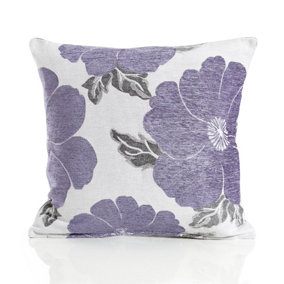 Poppy 55cm x 55cm Luxury Floral Chenille Cushion Purple/Grey