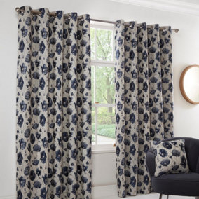 Poppy Floral Fully Lined Eyelet Curtains