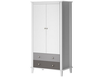 Poppy Wardrobe with 2 Drawers 2 Doors White/Grey