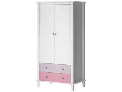 Poppy Wardrobe with 2 Drawers 2 Doors White/Pink