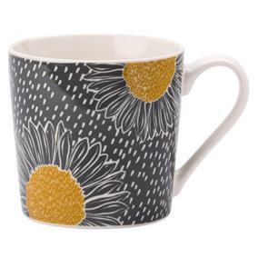 Porcelain Mug Grey with Yellow Sunflower Artisan Flower English Tableware Co.