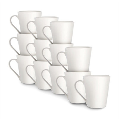 Porcelain White Coffee Mugs - Set of 12 - M&W