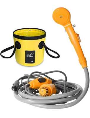 Portable 12V Camping Shower Kit with Folding Bucket Car Socket Power